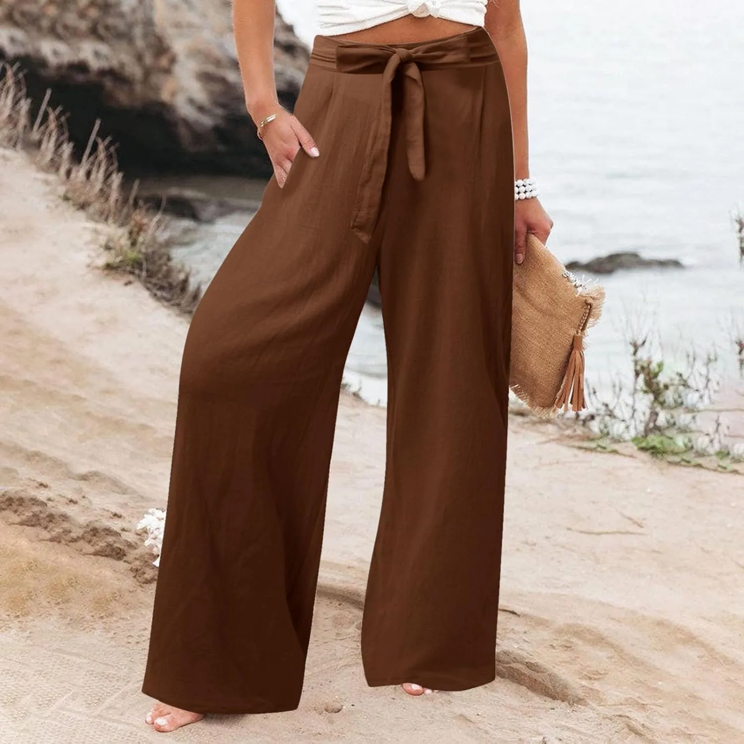Women's Wide Leg Pants Winter Casual Vacation Leggings with Pockets Water Resistant Flare Leggings