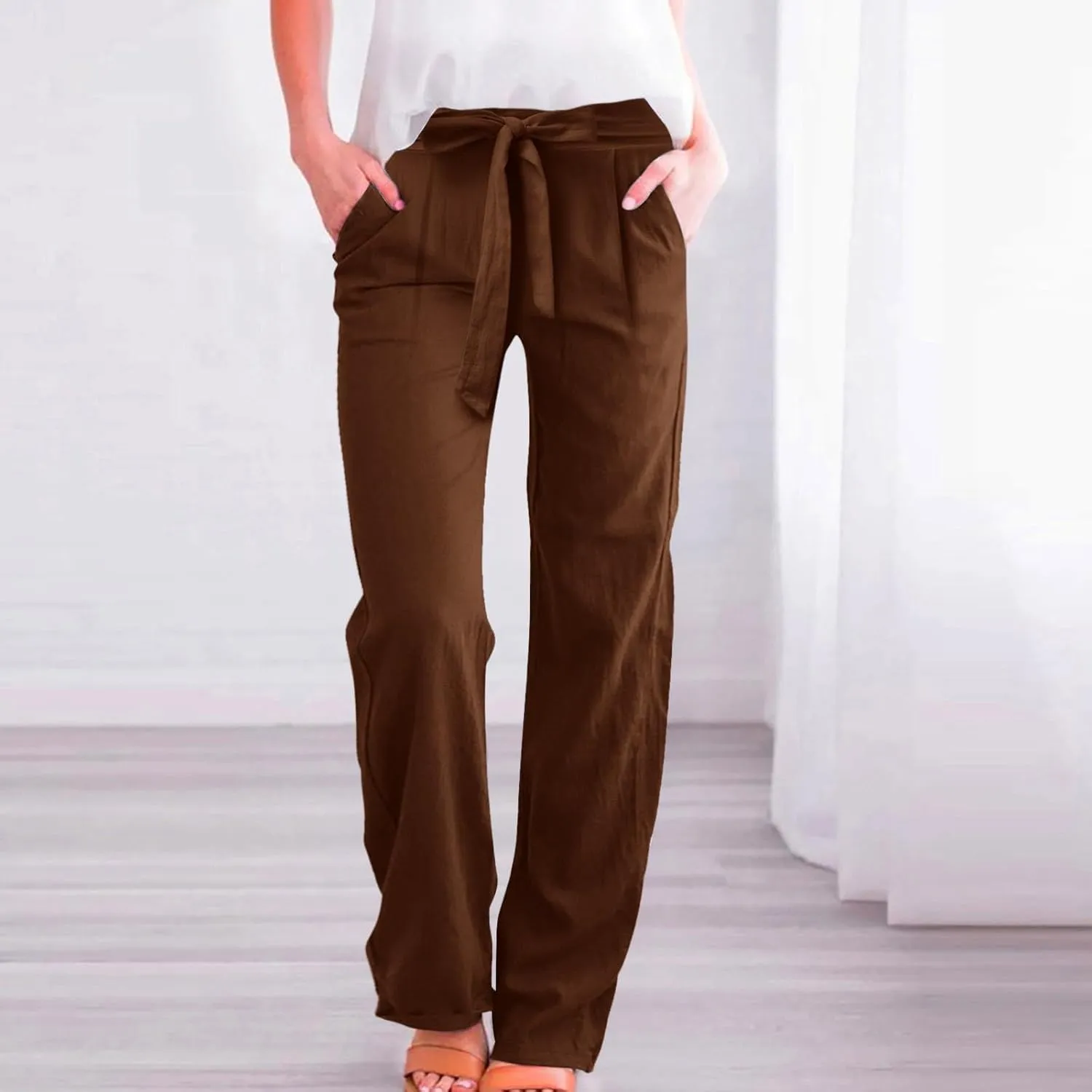 Women's Wide Leg Pants Winter Casual Vacation Leggings with Pockets Water Resistant Flare Leggings