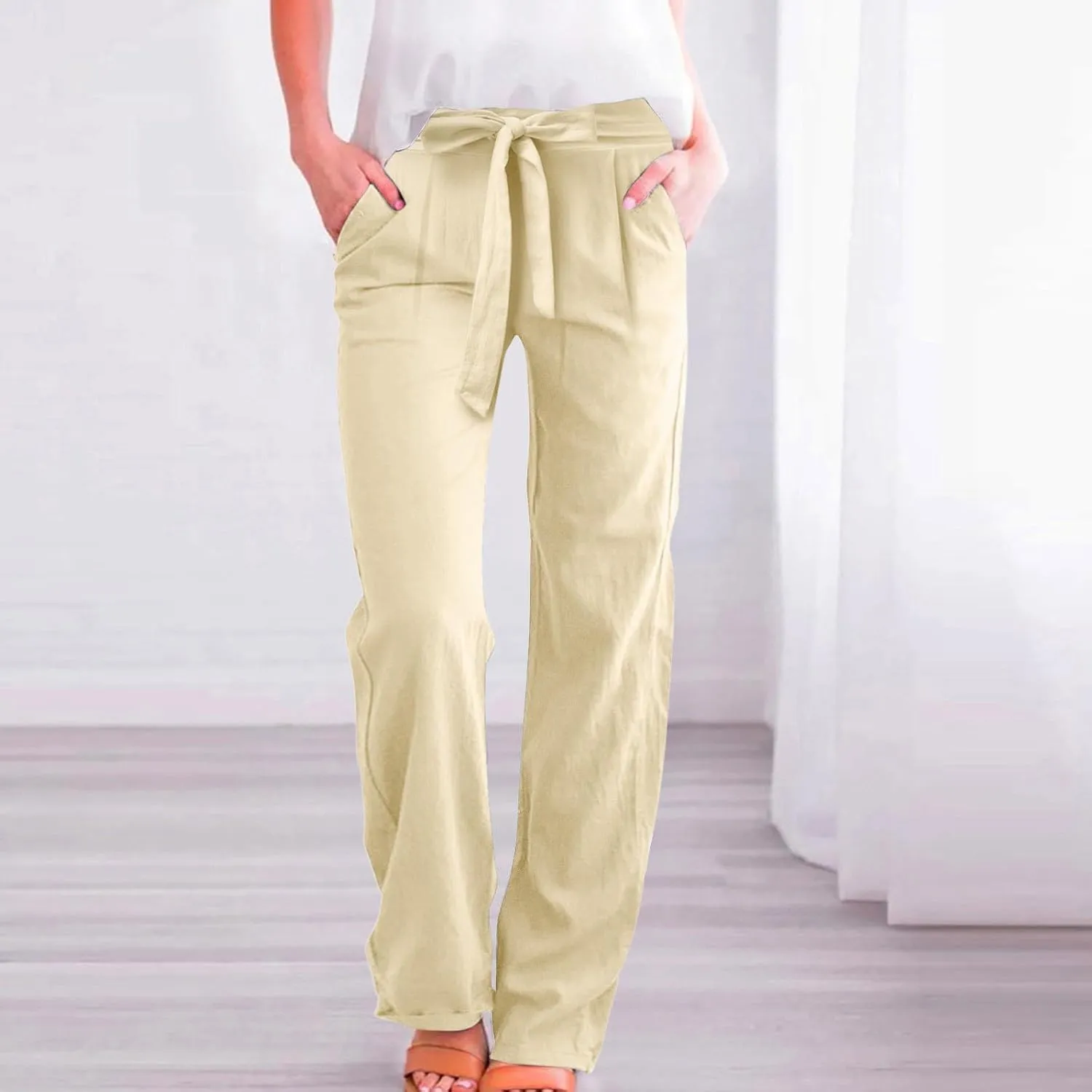 Women's Wide Leg Pants Winter Casual Vacation Leggings with Pockets Water Resistant Flare Leggings