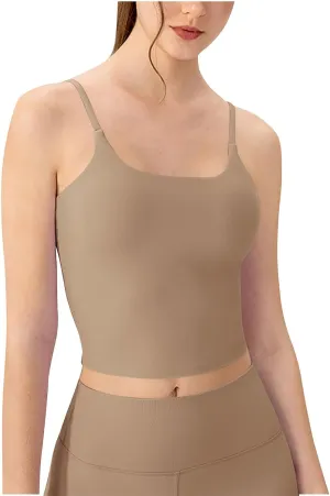 Womens Wirefree Sports Bra with Medium Support Longline Padded Crop Tank Yoga Bras Workout Fitness Top
