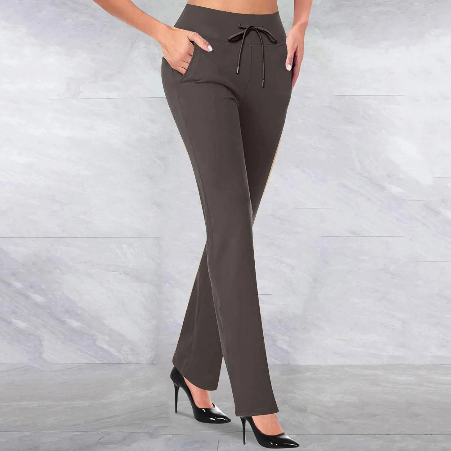 Women's Work Pants Slim Straight Leg Trousers High Waisted Drawstring Loose Lounge Pants Butt Lifting Pant for Women
