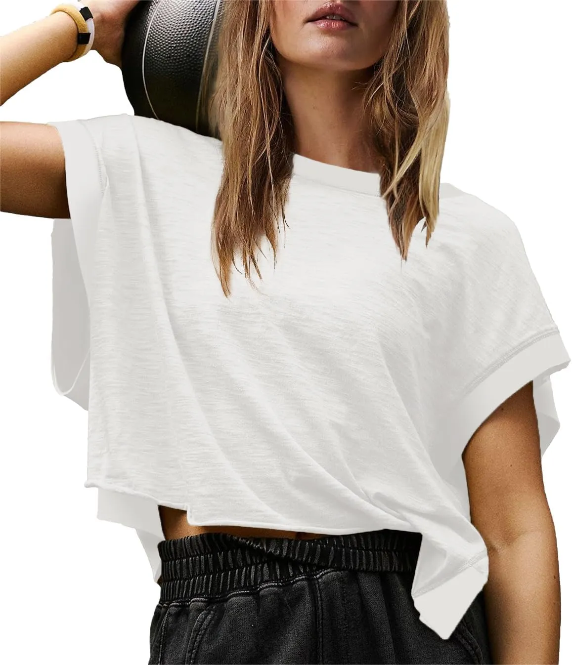 Womens Yoga Cover Up Workout Tops Open Back Gym Tee Oversized Short Sleeve T Shirts Casual Athletic Crop Tops