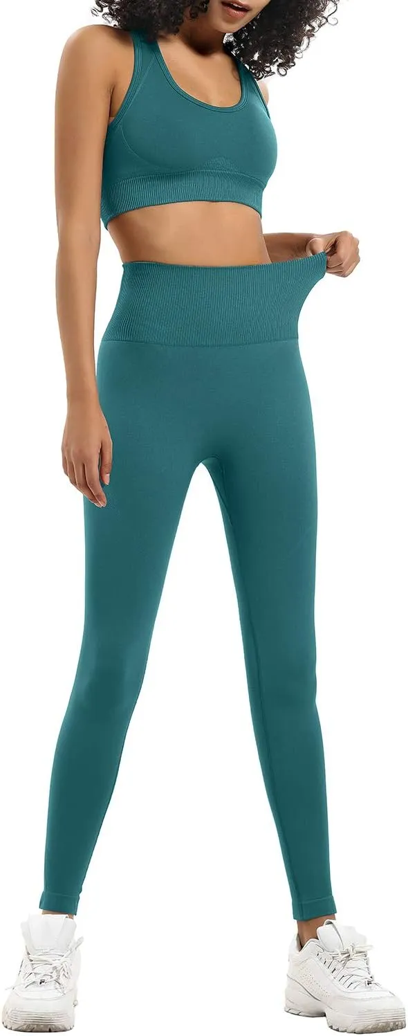 Women's Yoga Outfits 2 Piece High Waisted Leggings with Sports Bra Gym Clothes Sets