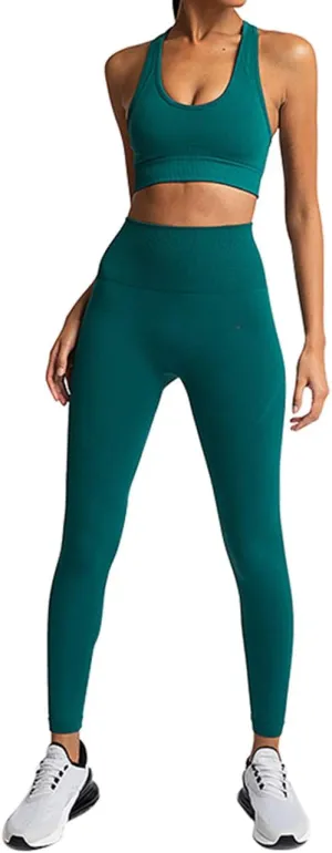Women's Yoga Outfits 2 Piece High Waisted Leggings with Sports Bra Gym Clothes Sets