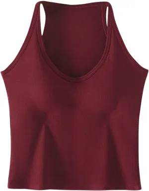 Workout Crop Tops for Women Longline Sports Bras Racerback Ribbed Tank Top with Built in Bra Yoga Athletic Shirts