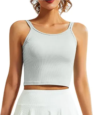 Workout Tank Tops for Women Built in Shelf Bras Padded Spaghetti Strap Crop Top Athletic Spandex Yoga Camisole