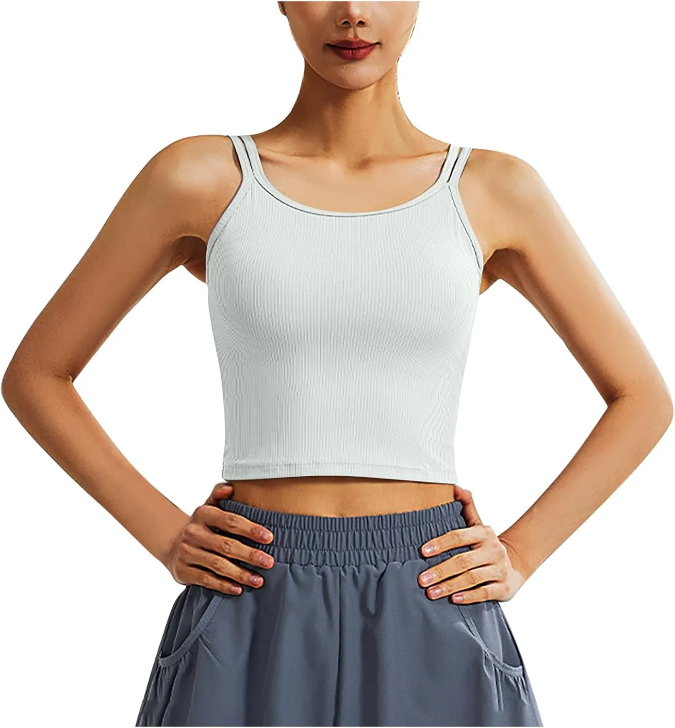 Workout Tank Tops for Women Built in Shelf Bras Padded Spaghetti Strap Crop Top Athletic Spandex Yoga Camisole