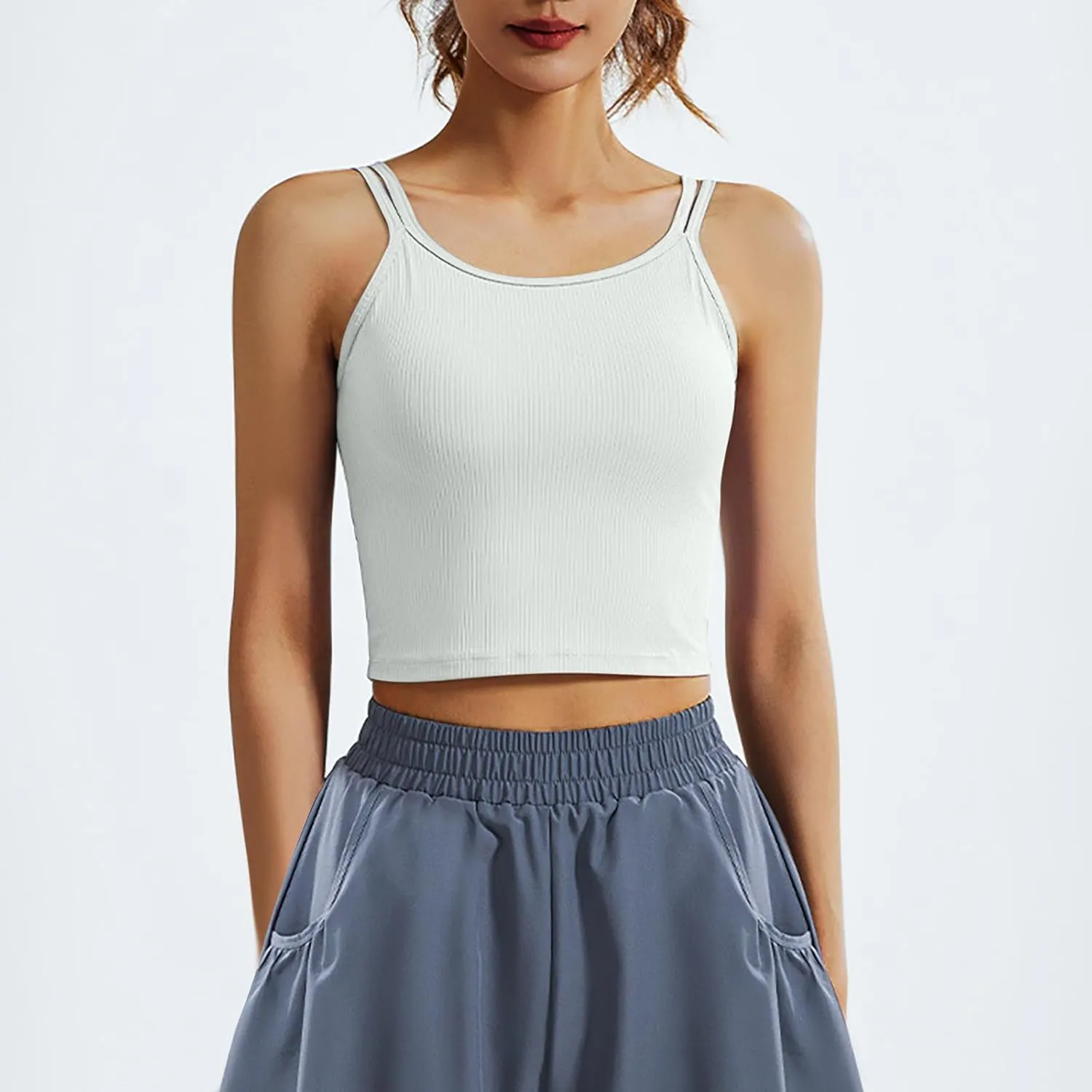 Workout Tank Tops for Women Built in Shelf Bras Padded Spaghetti Strap Crop Top Athletic Spandex Yoga Camisole