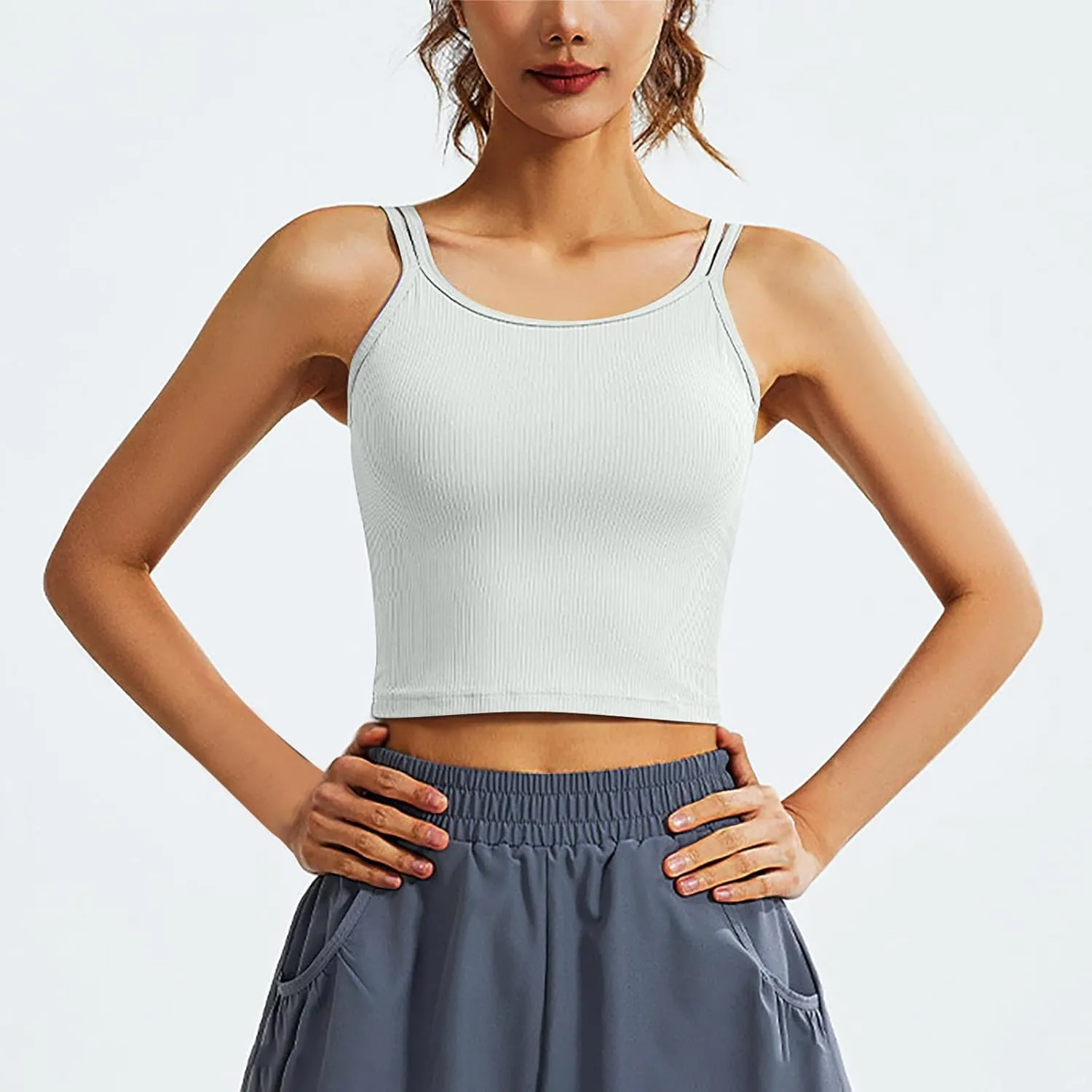 Workout Tank Tops for Women Built in Shelf Bras Padded Spaghetti Strap Crop Top Athletic Spandex Yoga Camisole
