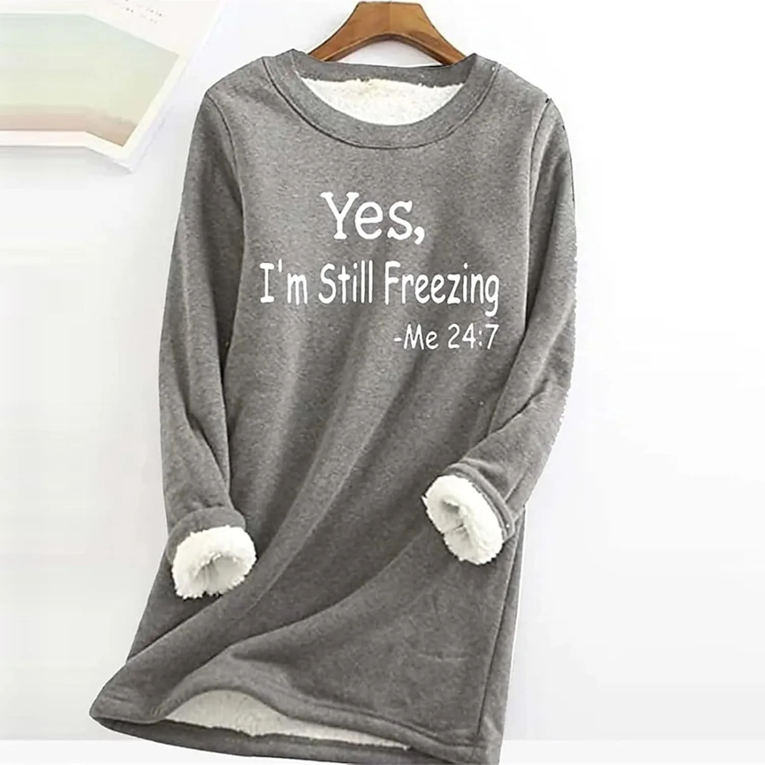 Yes Im Still Freezing Womens Trendy Sweatshirts Fleece Sherpa Lined Tops Warm Winter Pullover Shirts Loungewear 2024