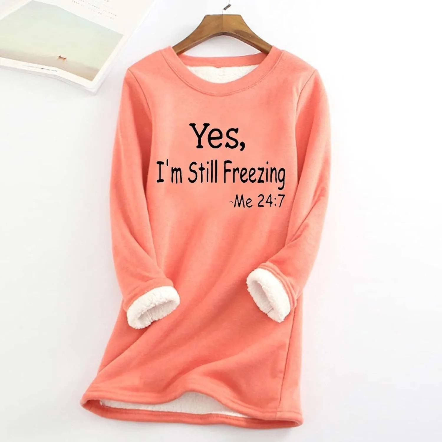 Yes,I'm Still -Me 24:7 Sherpa Lined Sweatshirt Women Faux Thermal Fluffy Coat Casual Loose Loungewear