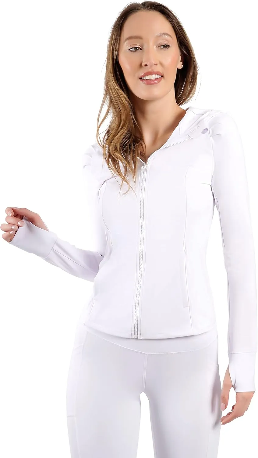Yogalicious Full-Zip Lightweight Hooded Running Workout Yoga Lux Jacket with Pockets