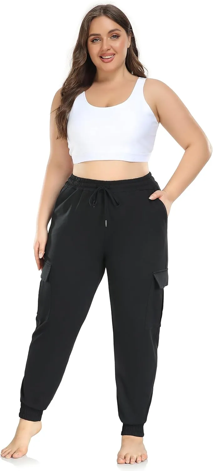 ZERDOCEAN Women's Plus Size Cargo Sweatpants Active Workout Casual Sweat Pants Joggers Pants Pockets Drawstring