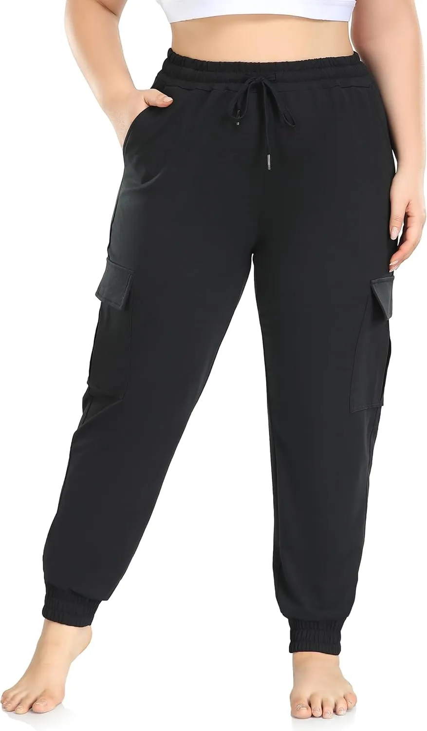 ZERDOCEAN Women's Plus Size Cargo Sweatpants Active Workout Casual Sweat Pants Joggers Pants Pockets Drawstring