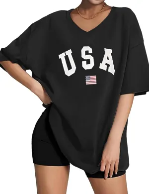 Zoyami Womens Oversized T Shirts Graphic Vintage Tees V Neck Casual Loose Fitting Short Sleeve Tops