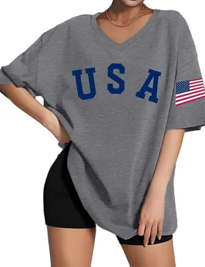 Zoyami Womens Oversized T Shirts Graphic Vintage Tees V Neck Casual Loose Fitting Short Sleeve Tops