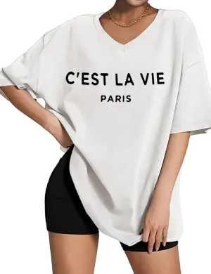 Zoyami Womens Oversized V Neck T Shirts Graphic Vintage Tees Casual Loose Fitting Short Sleeve Tops
